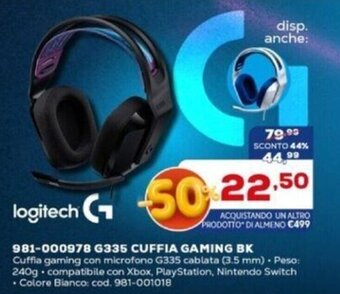 Euronics Logitech Cuffia Gaming BK 981-000978 G335 offerta