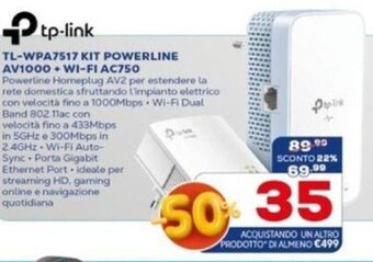 Euronics TP-Link TL-WPA7517 Kit Powerline AV1000 + Wi-Fi AC750 offerta