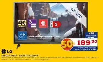 Euronics LG Smart TV LED 43" 43 UQ75006LF offerta