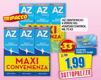 Risparmio Casa AZ Dentifricio Verde Gel / Tartar Control ml 75 x3 offerta