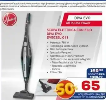 Euronics Diva Evo All In One Power Scopa Elettrica Con Filo DVE02BL 011 750W offerta