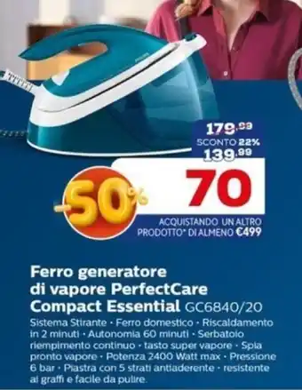 Euronics Ferro generatore di vapore PerfectCare Compact Essential GC6840/20 offerta