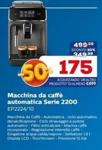 Euronics Macchina da caffè automatica Serie 2200 EP2224/10 offerta