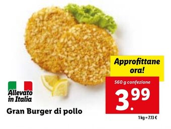 Lidl Gran Burger di pollo 560 g confezione offerta