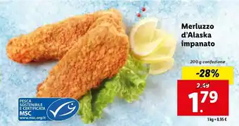 Lidl Merluzzo d'Alaska impanato 200 g confezione offerta