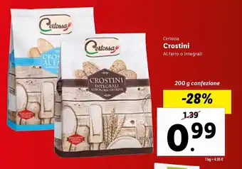 Lidl Certossa Crostini al farro o integrali 200 g confezione offerta