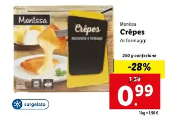 Lidl Monissa Crêpes ak formaggi 250 g confezione offerta