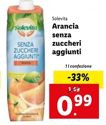 Lidl Solevita Arancia senza zuccheri aggiunti 1 l confezione offerta