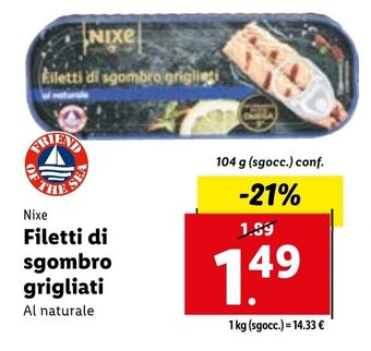 Lidl Nixe Filetti di sgombro grigliati al naturale 104 g sgocc conf. offerta