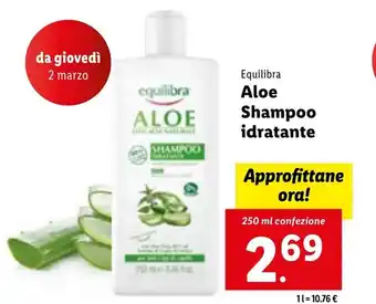 Lidl Equilibra Aloe Shampoo idratante 250 ml confezione offerta