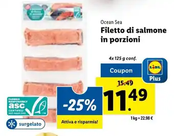 Lidl Ocean Sea Filetto di salmone in porzioni 4 x 125 g conf. offerta