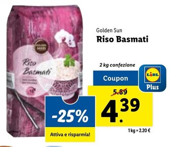 Lidl Golden Sun Riso Basmati 2 kg confezione offerta