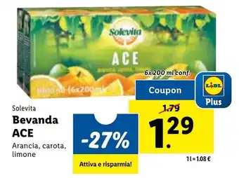 Lidl Solevita Bevanda Ace Arancia 6 x 200 ml conf. offerta