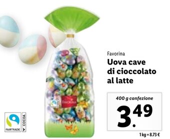 Lidl Favorina Uova cave di cioccolato al latte 400 g confezione offerta