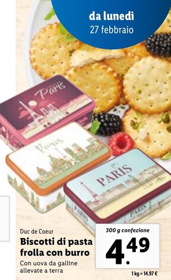 Lidl Duc de Coeur Biscotti di pasta frolla con burro 300 g confezione offerta