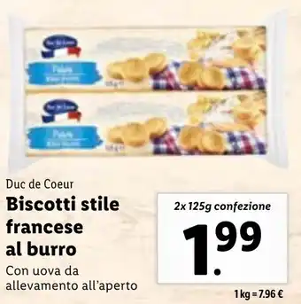 Lidl Duc de Coeur Biscotti stile francese al burro 2 x 125 g confezione offerta