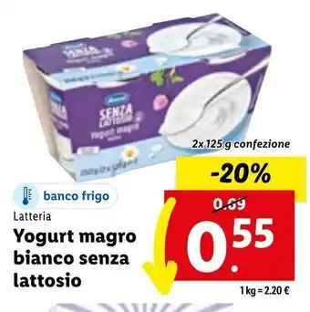 Lidl Latteria Yogurt magro bianco senza lattosio 2 x 125 g confezione offerta