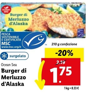 Lidl Ocean Sea Burger di Merluzzo d'Alaska 210 g confezione offerta