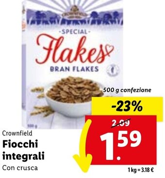 Lidl Crownfield Fiocchi integrali 500 g confezione offerta