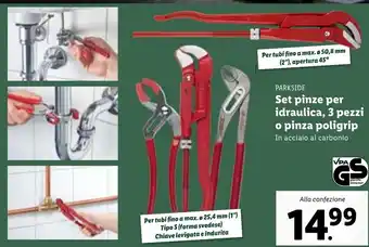 Lidl Parkside Set pinze per idraulica, 3 pezzi o pinza poligrip offerta
