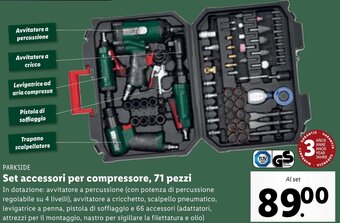 Lidl Parkside Set accessori per compressore 71 pezzi offerta