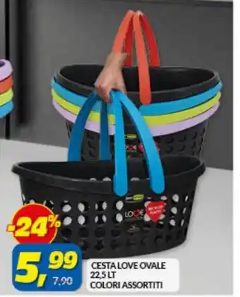 Risparmio Casa Gio'Style Cesta Love Ovale 22,5 lt colori Assortiti offerta