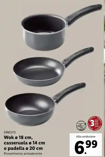 Lidl Ernesto Wok ø 18 cm, casseruola ø 14 cm o padella ø 20 cm Rivestimento antiaderente offerta