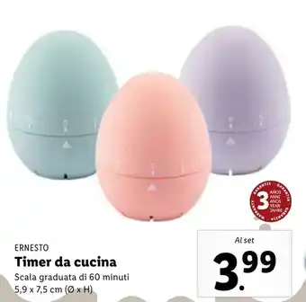 Lidl Ernesto Timer da cucina Scala graduata di 60 minuti 5,9 x 7,5 cm (ø x H) offerta