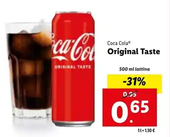 Lidl Coca Cola Original Taste 500 ml lattina offerta