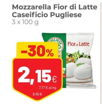 Coop Mozzarella Fior di Latte Caseificio Pugliese 3 x 100 g offerta