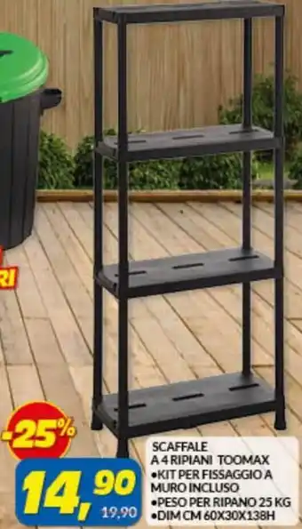 Risparmio Casa Scaffale A 4 Ripiani Toomax - Kit per Fissaggio A Muro Incluso offerta