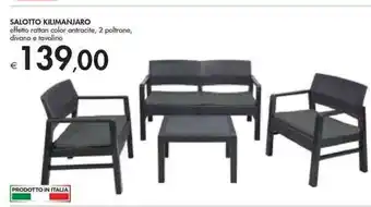 Bennet Salotto Kilimanjaro effetto rattan color antracite, 2 poltrone, divano e tavolino offerta