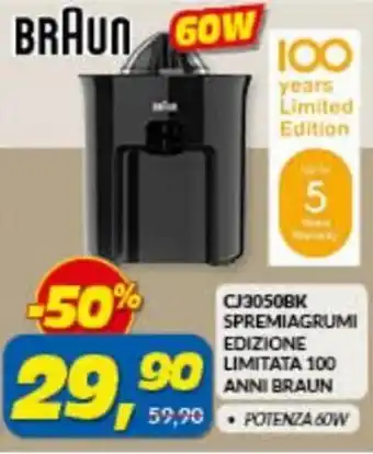 Braun CJ3050BK Spremiagrumi Edizione Limitata 100 Anni