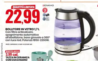 Eurospin Bollitore In Vetro 1,7 L 2200W. offerta