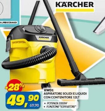 Risparmio Casa Karcher KWD1 Aspiratore Solidi e Liquidi con Contenitore 12lt offerta