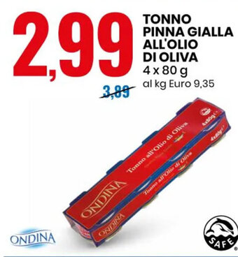 Eurospin Ondina Tonno Pinna Gialla All'Olio di Oliva 4 x 80 g offerta