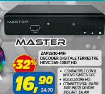 Risparmio Casa Master ZAP2610-MH Decoder Digitale Terrestre HEVC 265-10BIT HD offerta