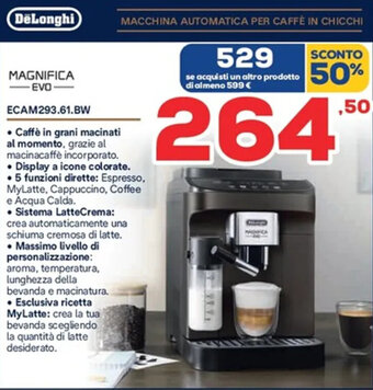 Euronics DeLonghi Macchina Automatica per Caffè in Chicchi ECAM293.61.BW offerta