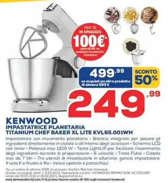 Kenwood Impastatrice Planetaria Titanium Chef Baker XL Lite KVL 65.001WH