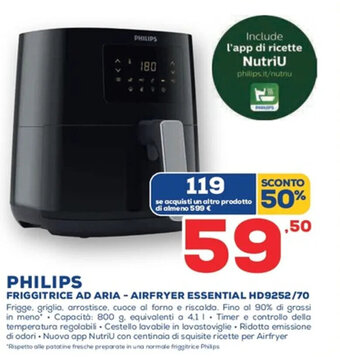 Euronics Philips Friggitrice Ad Aria - Airfryer Essential HD9252/70 offerta
