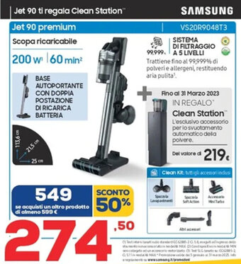 Euronics Samsung Jet 90 premium Scopa ricaricabile VS20R9048T3 offerta