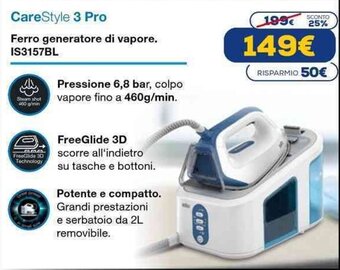 Euronics Braun CareStyle 3 Pro Ferro generatore di vapore IS3157BL offerta