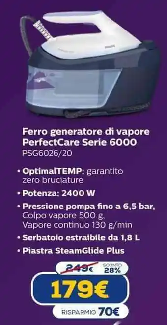 Euronics Philips Ferro generatore di vapore PerfectCare Serie 6000 PSG6026/20 offerta
