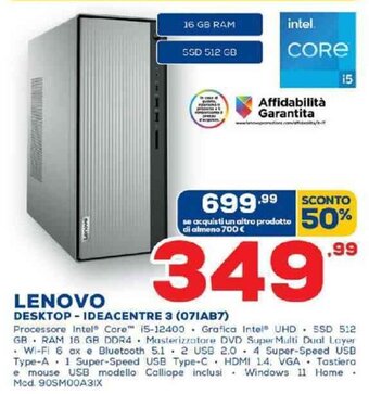 Euronics Lenovo Desktop - Ideacentre 3 (07IAB7) offerta
