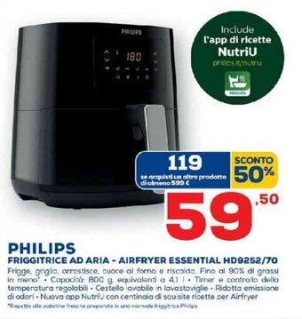 Euronics Philips Friggitrice Ad Aria - Airfryer Essential HD9252/70 offerta