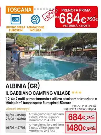 Eurospin Albina (GR) IL Gabbiano Camping Village offerta