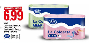 Eurospin Carta Igienica Colorata, 12 Rotoli, 3 Veli 240 Strappi offerta