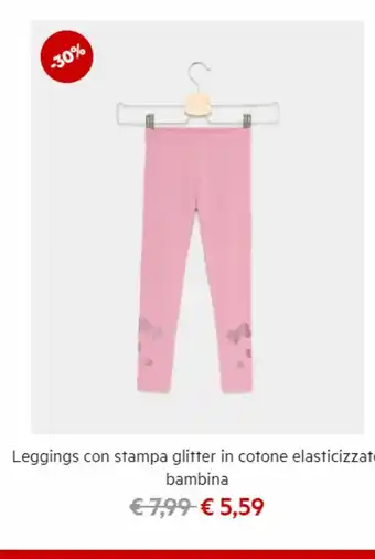 Leggings con stamoa gllitter in cotone elasticizzato bambina