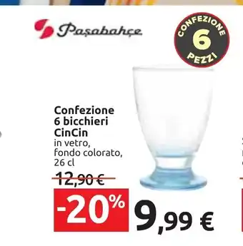 Carrefour Confezione 6 bicchieri Cincin in vetro, fondo colorato , 26 cl offerta