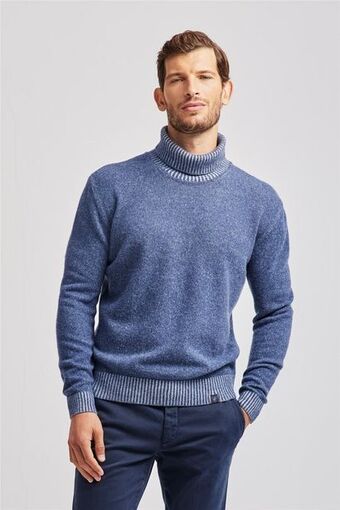 Maglia dolcevita uomo in misto lana blu